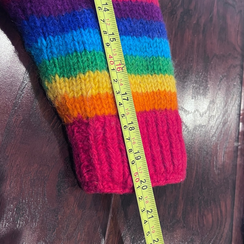 Ishka Rainbow Striped Wool Fleece Lined Zip Hoodie Sweater Handmade Nepal M READ - Picture 7 of 14